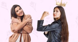 Two girl in a one fram showig power and self care