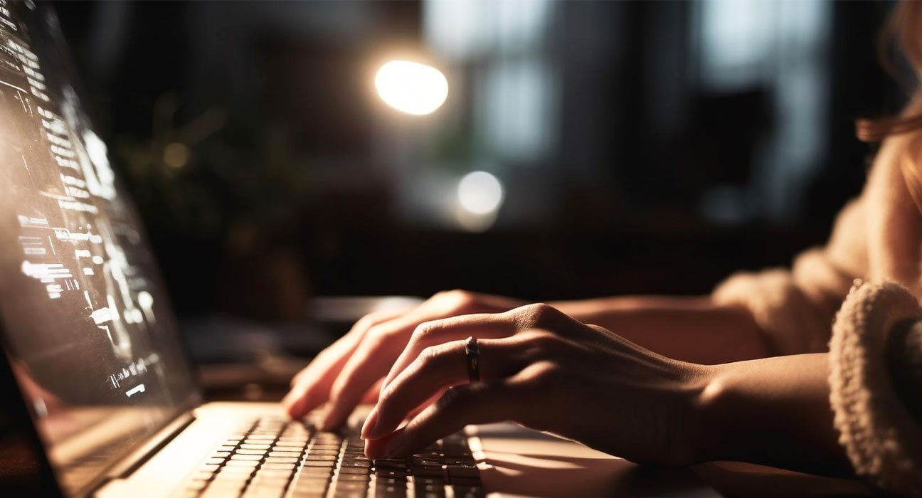 someone typing on laptop