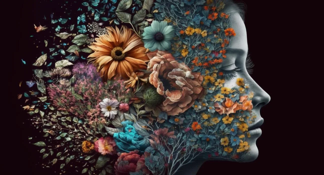 image with flowers inside the women's brain