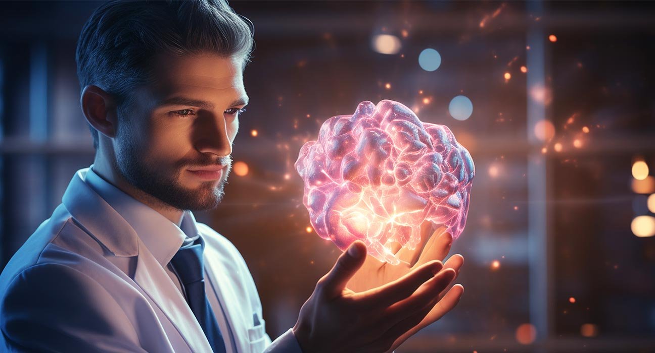 a man looking at the power of brain