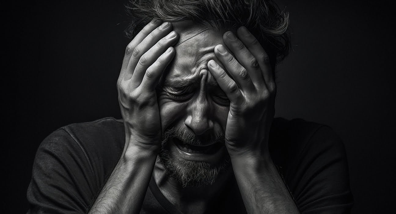 A man crying alone